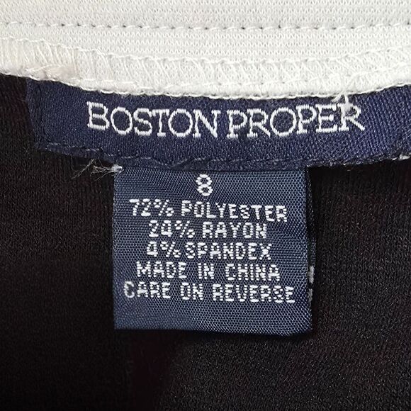 Boston Proper Black White A-Line Dress Size 8 Career Office V-Neck 3/4 Sleeve - Picture 6 of 8
